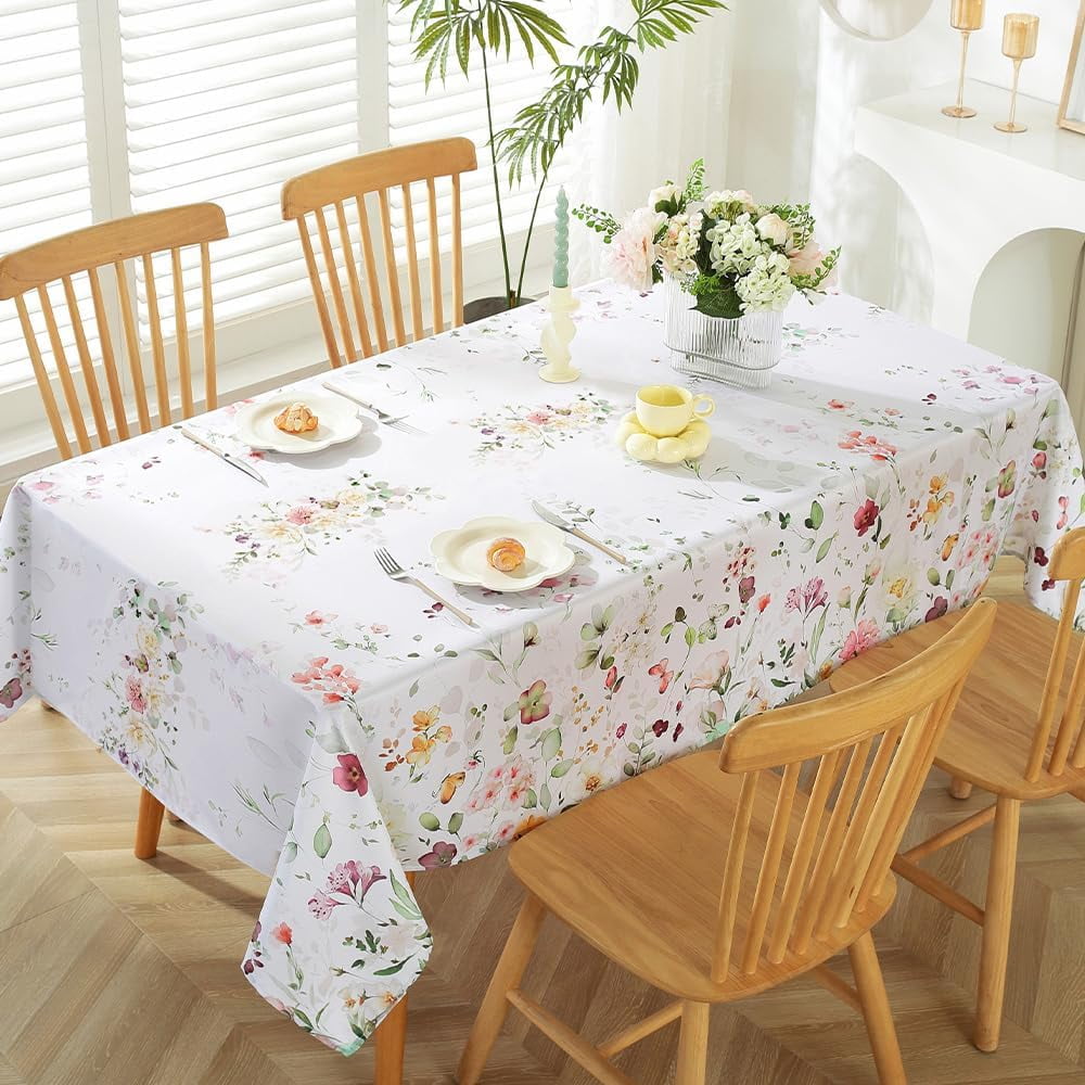 Spring Wildflower Table Cloth Rectangle Table 60x84 Inch,Washable Summer Floral Fabric Tablecloth, Waterproof Runner Style Table Cloths for Party Picnic Dinner Outdoor