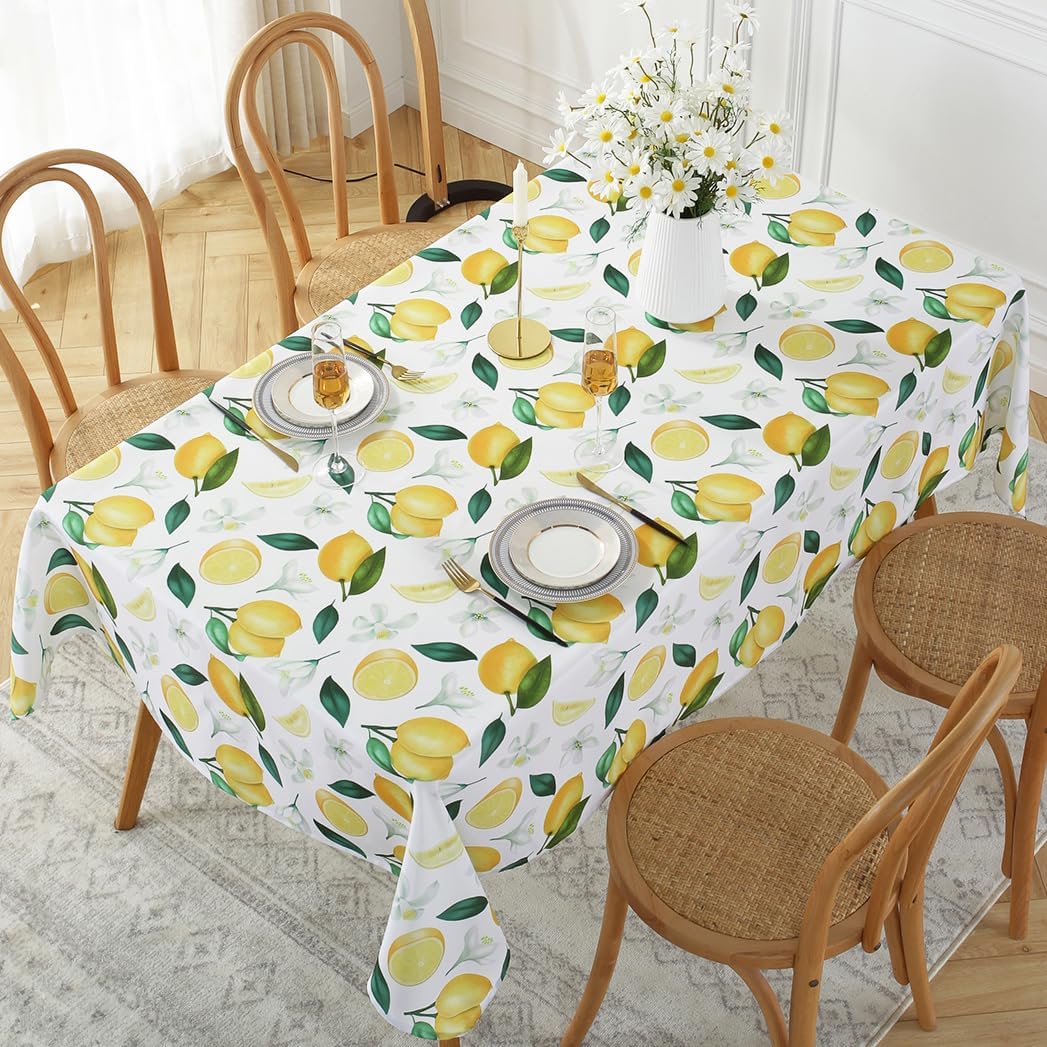 SASTYBALE Lemon Tablecloth Rectangle, Summer Table Cloth Wrinkle Resistant, Spill-Proof & Oil-Proof Table Cover with Lemon Pattern for Kitchen Dining Table Holiday Party Decorations-52 x 70 Inch