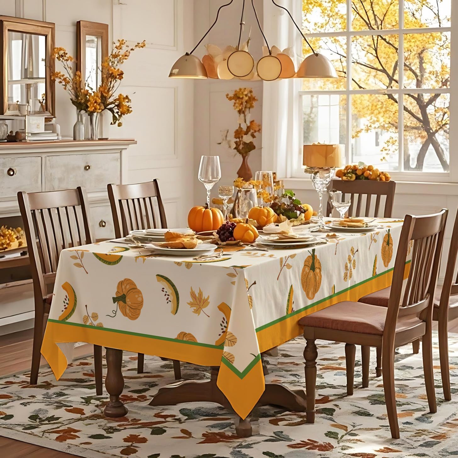 SASTYBALE Fall Tablecloths for Rectangle Tables, Pumpkin Table Cloth with Fall Leaves, Spill Proof & Washable Table Cover for Thanksgiving, Harvest and Fall Decor (Rectangle, 60" x 84")