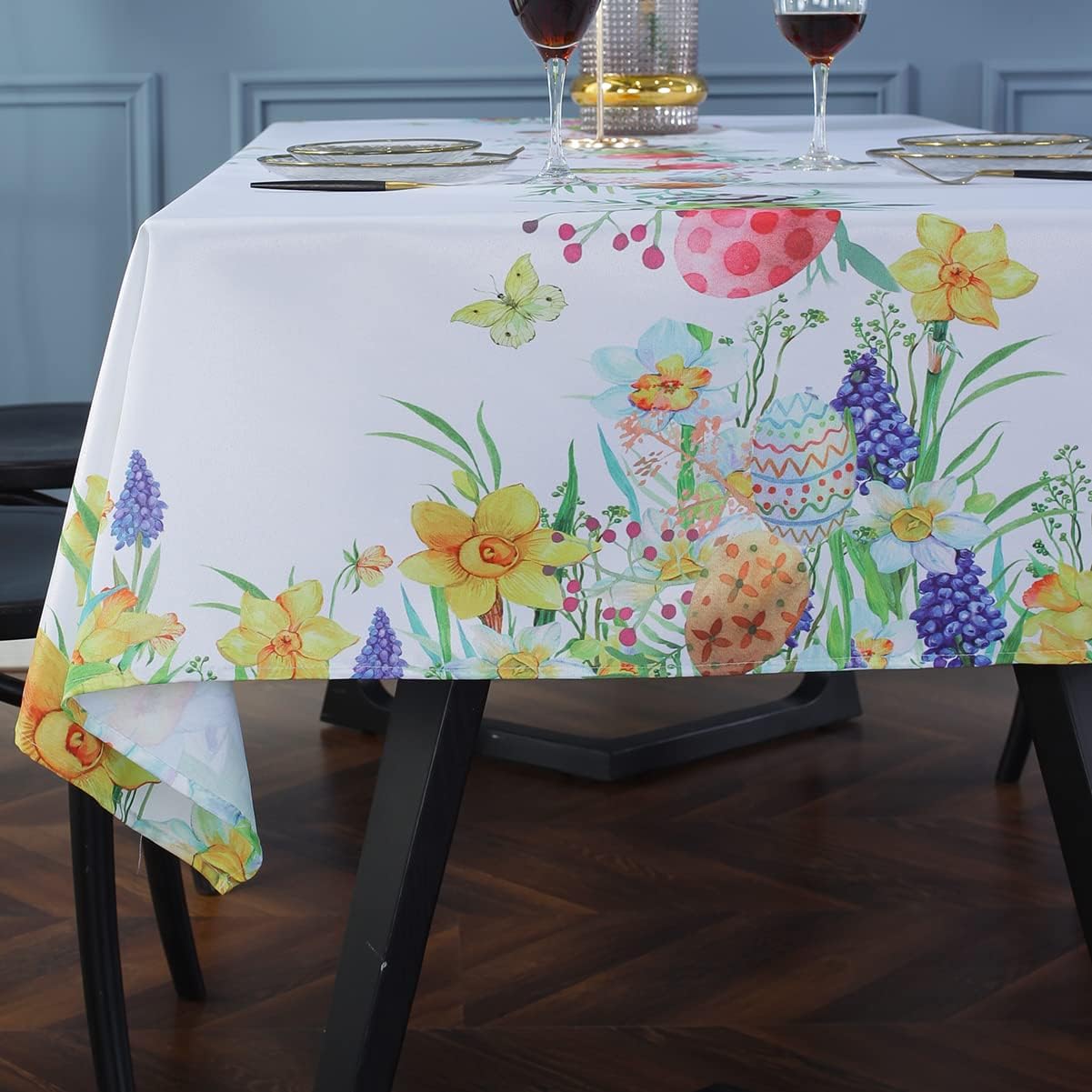 SASTYBALE Easter Tablecloth Wrinkle Free and Stain Resistant Rectangle Fabric Table Cover Spring Flowers Table Cloth for Dining Room Party Table Decoration (Rectangle/Oblong, 52" x 70" (4-6 Seats)