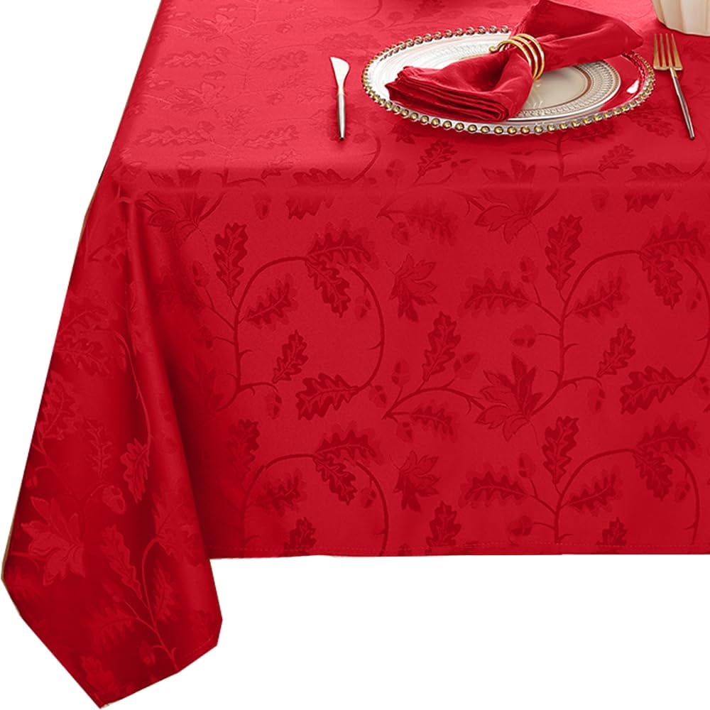 Tablecloth 52x70,Wrinkle Free,Soft,Spillproof Fall Leaves Jacquard Table Cloth for Thanksgiving Fall Holiday Harvest Dinner,Rust