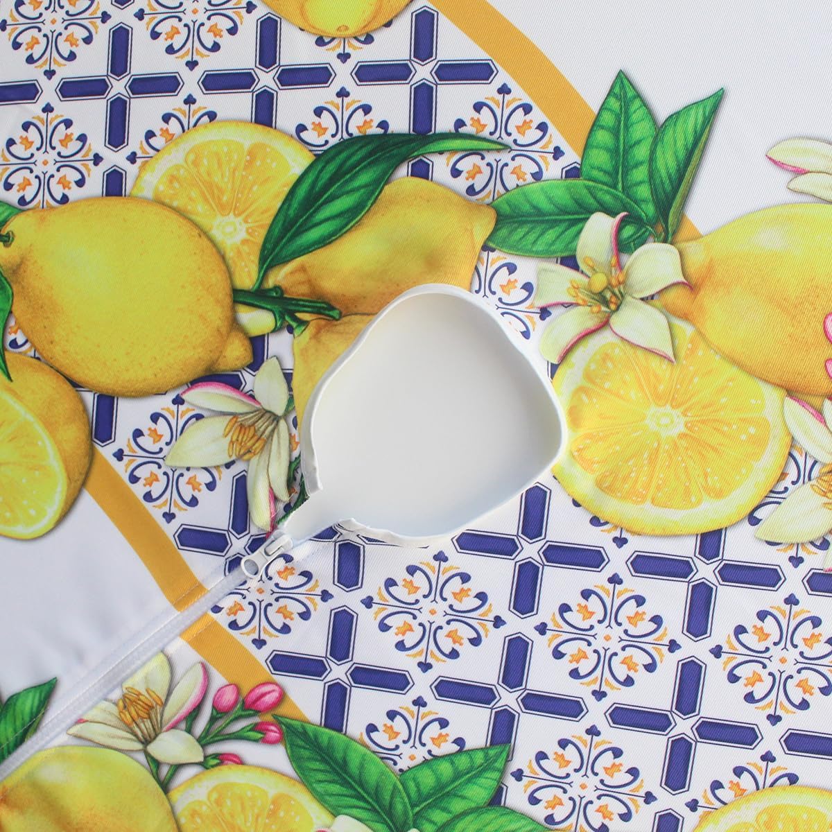 SASTYBALE Outdoor Tablecloth with Umbrella Hole, Stain Resistant Summer Lemon Table Cloth Geometric Vintage Pattern, Washable Patio Table Cover for Party Picnic Dinner Decor (Rectangle, 60" x 102")