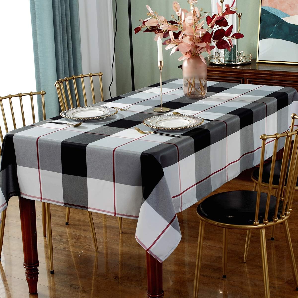 Rectangle Tablecloth Plaid Style Polyester Table Cloth Spillproof Dust-Proof Wrinkle Resistant Heavy Weight Table Cover for Kitchen Dinning Tabletop (Rectangle/Oblong, 52" x 70" (4-6 Seats),Grey)