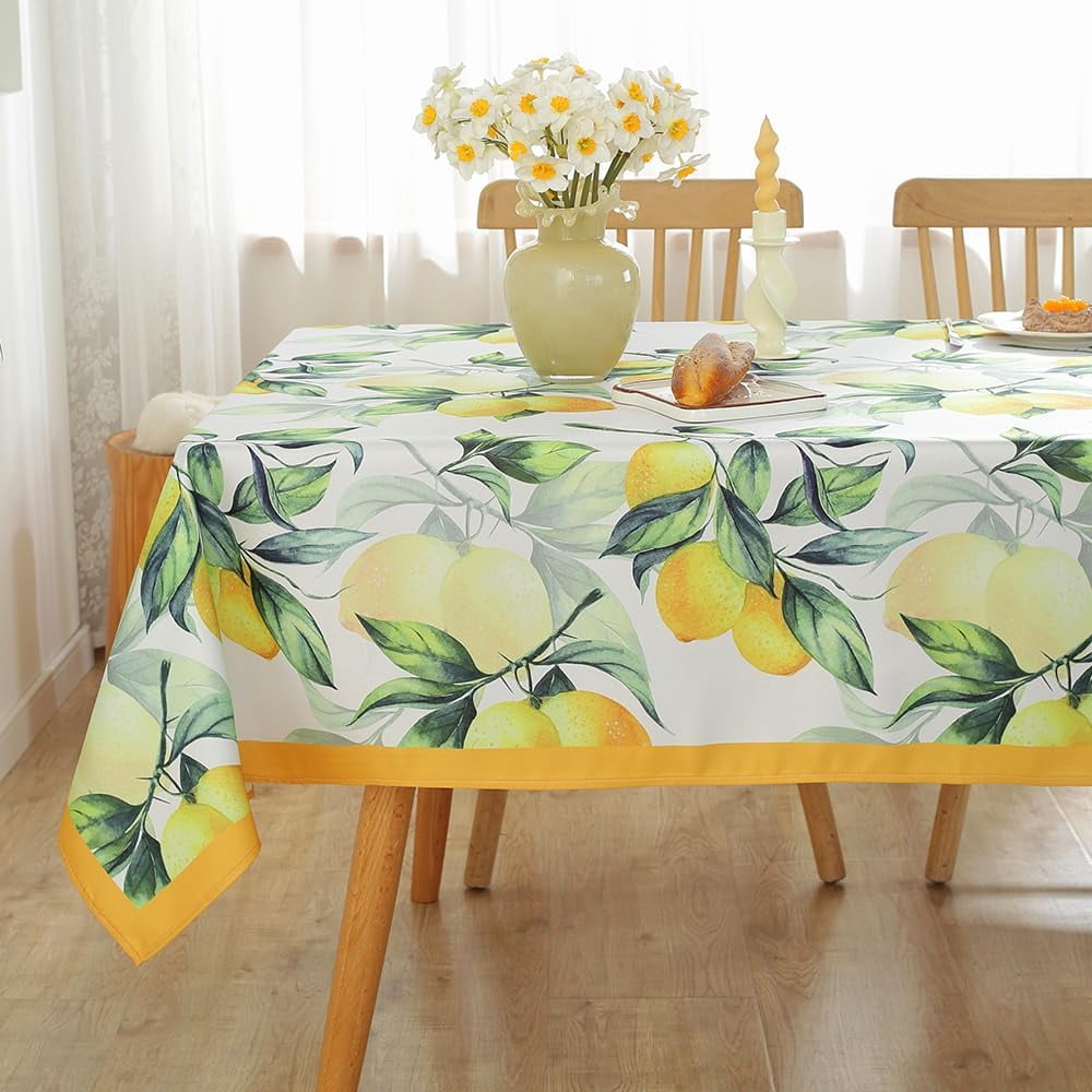 Summer Tablecloths Rectangle 52x70 Inch, Washable Reusable Lemon Tropical Hawiian Table Cloth, Spill Proof Hawaii Fabric Decoration for Luau Picnic Beach Party Outdoor