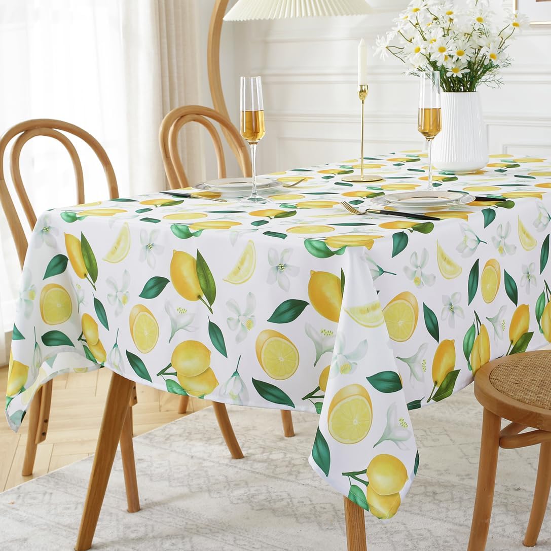 SASTYBALE Lemon Tablecloth Rectangle, Summer Table Cloth Wrinkle Resistant, Spill-Proof & Oil-Proof Table Cover with Lemon Pattern for Kitchen Dining Table Holiday Party Decorations-52 x 70 Inch