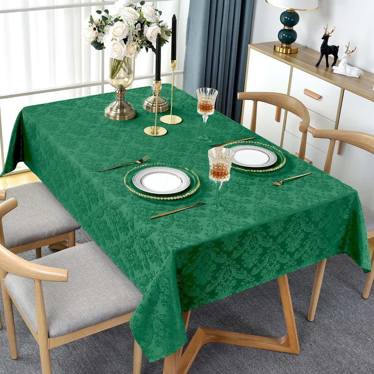 SASTYBALE Jacquard Christmas Tablecloth Square 52 x 52 Inch, Waterproof Wrinkle Free Damask Table Cloth, Soft Polyester Table Cover for Xmas, Holiday, Winter, Party,