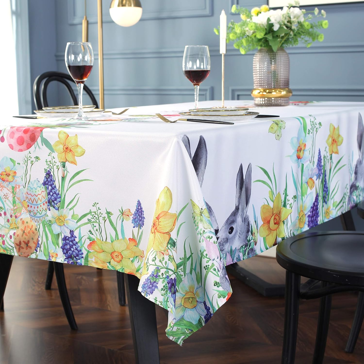 SASTYBALE Easter Tablecloth Wrinkle Free and Stain Resistant Rectangle Fabric Table Cover Spring Flowers Table Cloth for Dining Room Party Table Decoration (Rectangle/Oblong, 52" x 70" (4-6 Seats)