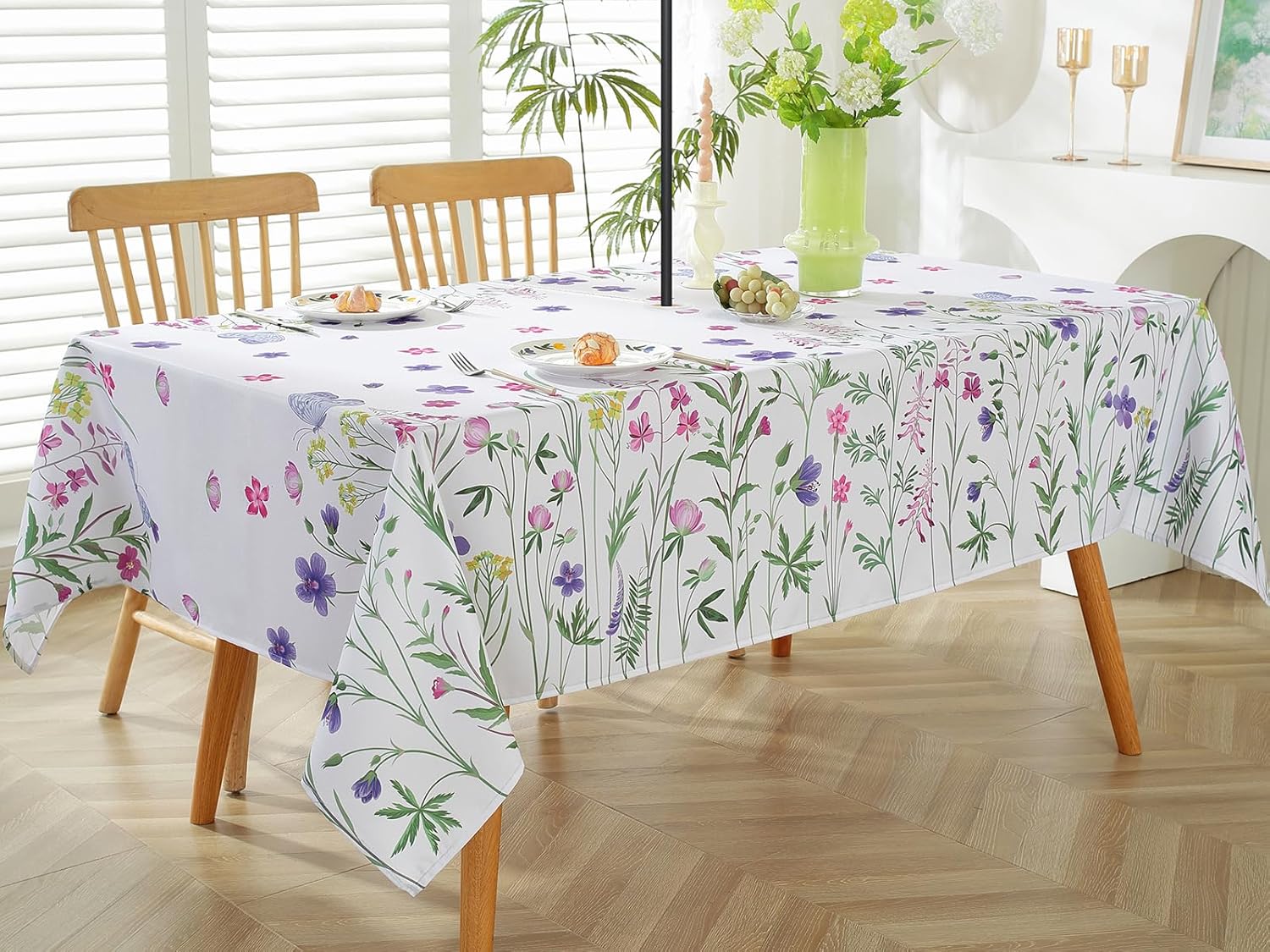 70 round patio table cloth flannel backed umbrella hole Spring Summer Outdoor Tablecloth with Umbrella Hole Rectangle 52 x 70 Inch Wild Flowers Plants Floral Zippered Table Cloth, Spill Proof Fabric Table