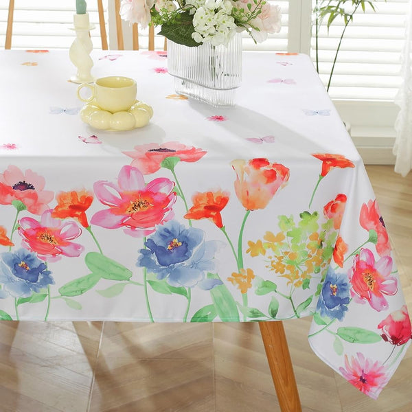 Spring Floral Tablecloths for Rectangle Tables 52x70 Inch,Washable Spill Proof Blooming Flower Fabric Table Cloth, Wrinkle Free Watercolor Summer Decoration for Easter Picnic Party Outdoor