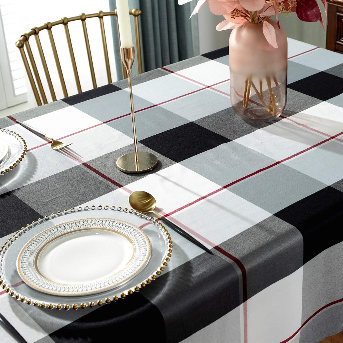 Rectangle Tablecloth Plaid Style Polyester Table Cloth Spillproof Dust-Proof Wrinkle Resistant Heavy Weight Table Cover for Kitchen Dinning Tabletop (Rectangle/Oblong, 52" x 70" (4-6 Seats),Grey)