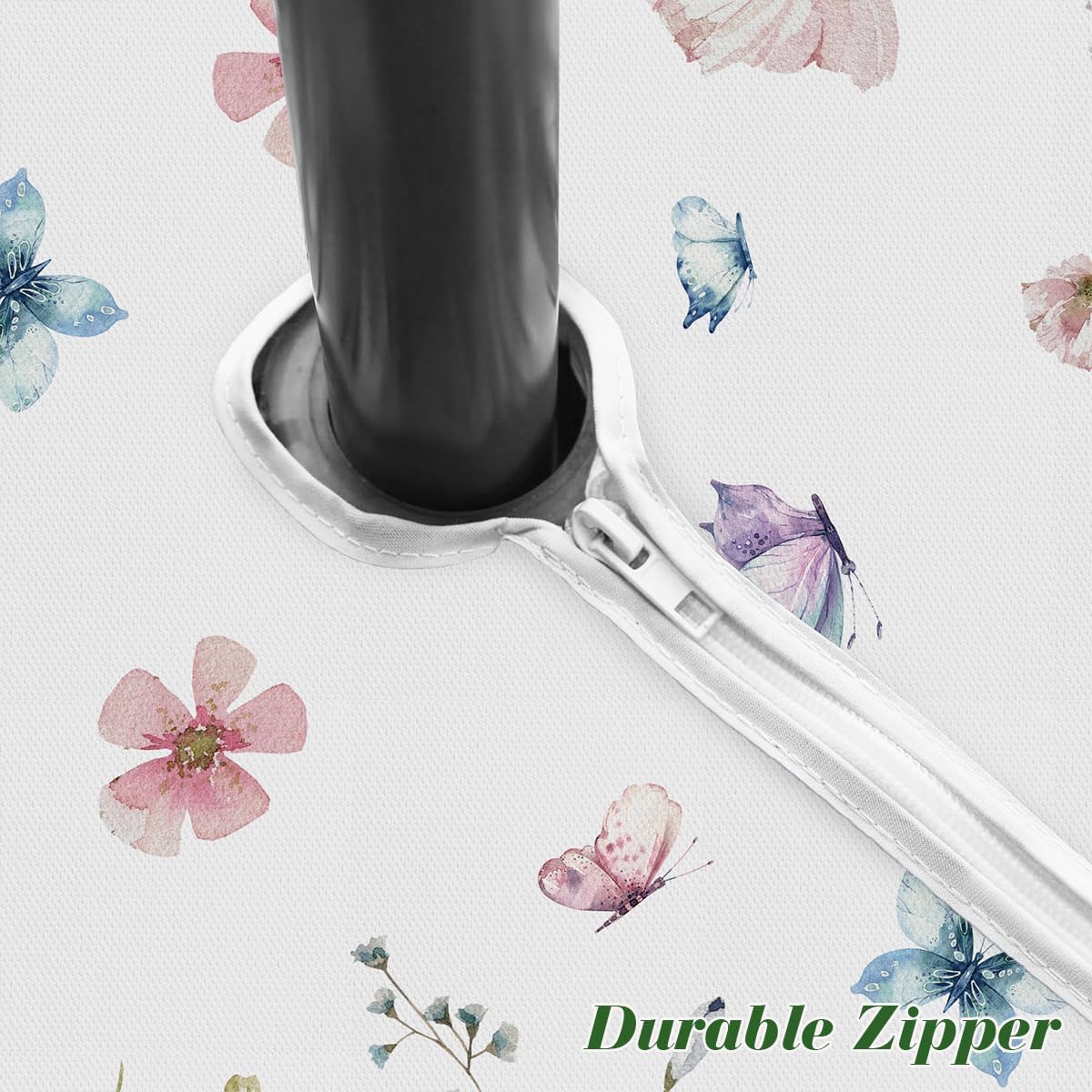 Spring Summer Tablecloth with Umbrella Hole Rectangle 52x70 Inch Spill Proof Wrinkle Free Floral Watercolor Zippered Table Cloth, Soft Fabric Table Cover for Dining, Party, Picnic, Indoor, Outdoor