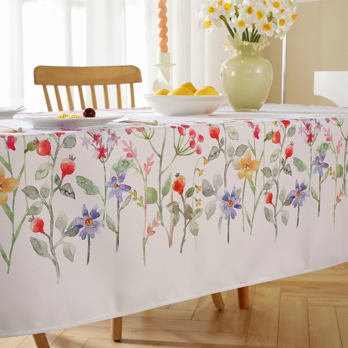 SASTYBALE Outdoor Tablecloth with Umbrella Hole and Zipper, Stain Resistant Table Cover Printed with Pastel Blooms, Patio Table Cover with Umbrella Hole for Outdoor/Summer (Rectangle, 60" x 84")