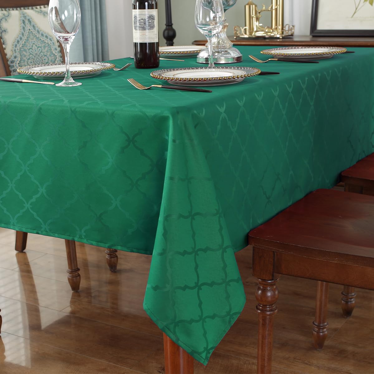 SASTYBALE Christmas Tablecloths Rectangular, Jacquard Xmas Table Cloth with Geometric Patterns, Washable Spillproof Table Cover for Parties Winter Holiday Decor (Rectangle, 52" x 70", Green)