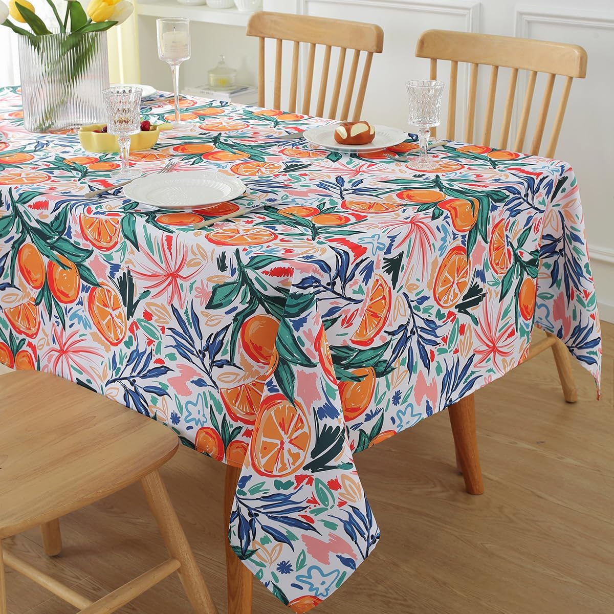 SASTYBALE Outdoor Tablecloth with Umbrella Hole and Zipper, Spill Proof Vibrant Watercolor Lemon Table Cloth, Washable Patio Table Cover for Summer Party Picnic Dinner (Rectangle, 60" x 84")