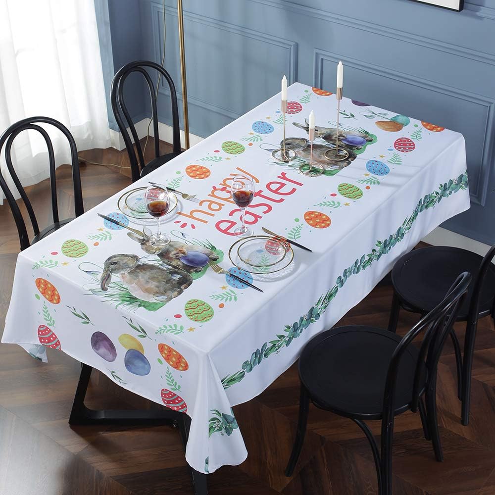 SASTYBALE Easter Tablecloth Floral Pattern Polyester Table Cloth Spill Proof Wrinkle Resistant Table Cover for Kitchen Dining Tabletop(Rectangle/Oblong, 52" x 70" (4-6 Seats)