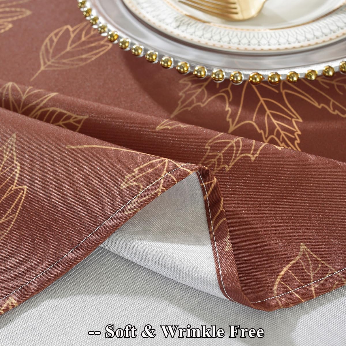 SASTYBALE Maple Leaves Thanksgiving Tablecloths Rectangle 52 x 70 Inch Spill Proof Washable Polyester Autumn Table Cloth, Fabric Table Cover for Fall, Harvest, Winter Dining Decoration, Brown