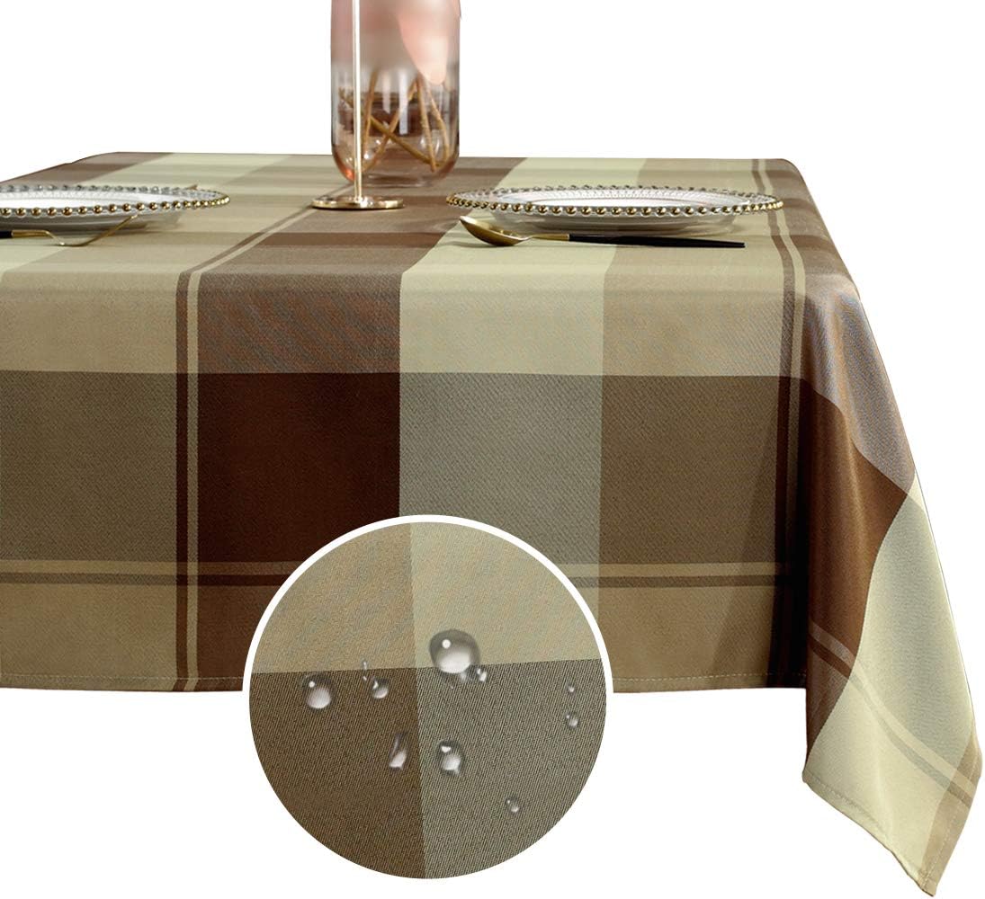 Rectangle Tablecloth Plaid Style Polyester Table Cloth Spillproof Dust-Proof Wrinkle Resistant Heavy Weight Table Cover for Kitchen Dinning Tabletop (Rectangle/Oblong, 60" x 84" (6-8 Seats),Taupe)