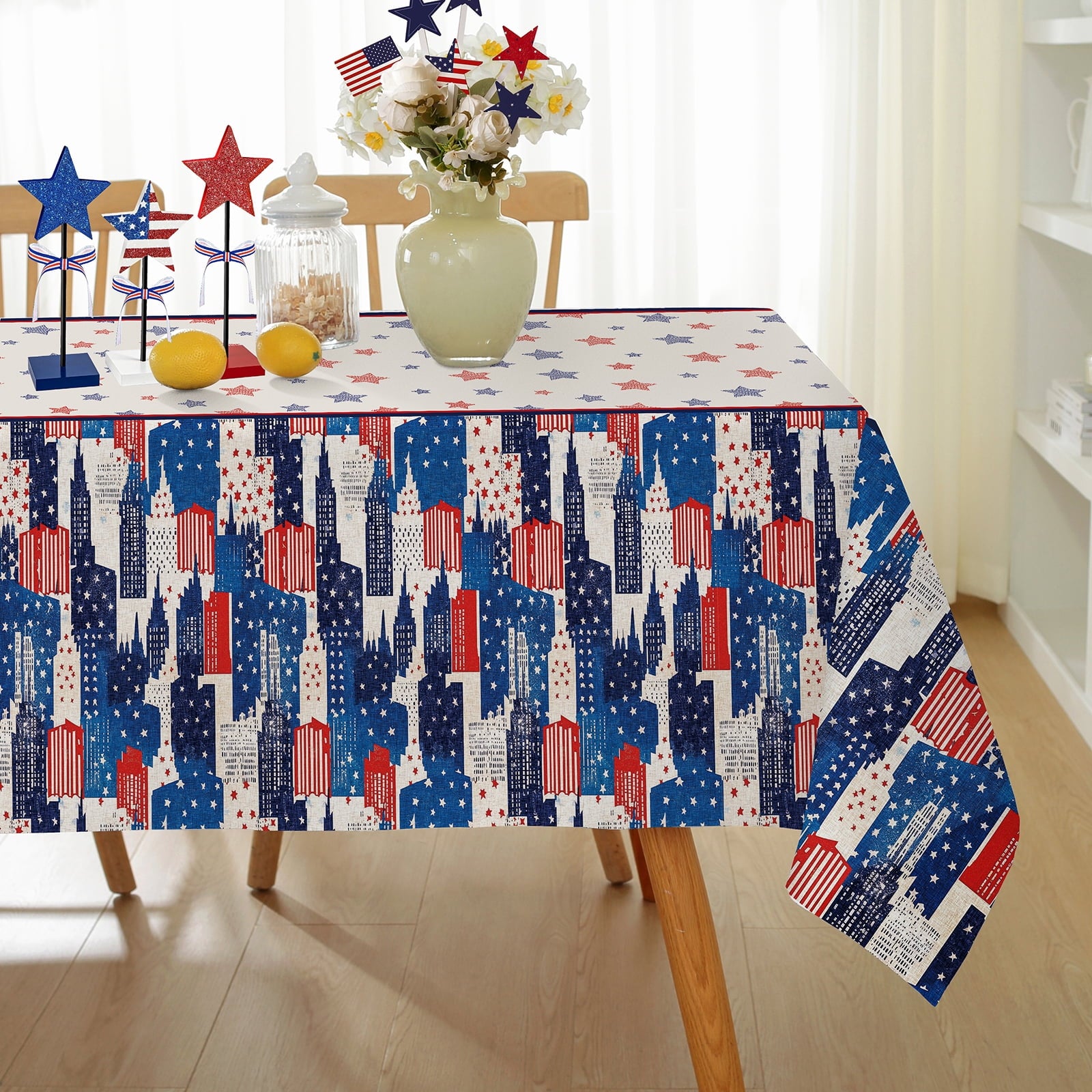 SASTYBALE Veterans Day Rectangle Tablecloth, 52 x 70 Inch Patriotic Fireworks Tablecloths Washable Spill Proof Wrinkle Resistant Soft Polyester Table Cover for Patriotic Holiday Parties