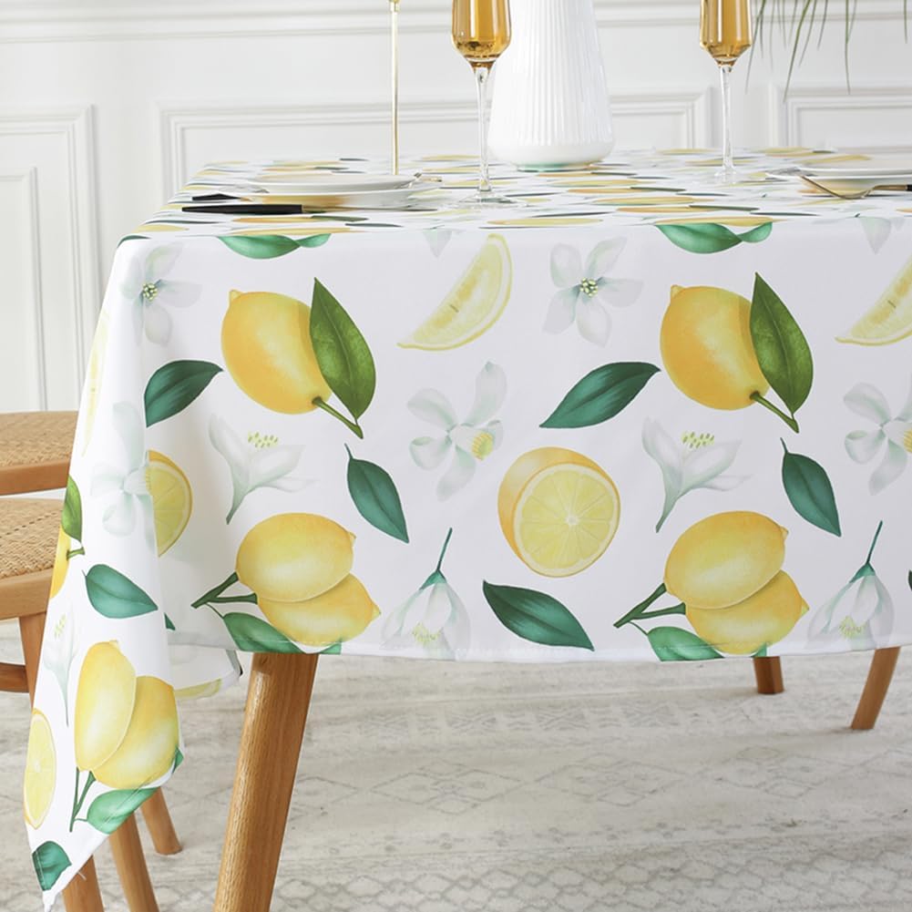 SASTYBALE Lemon Tablecloth Rectangle, Summer Table Cloth Wrinkle Resistant, Spill-Proof & Oil-Proof Table Cover with Lemon Pattern for Kitchen Dining Table Holiday Party Decorations-52 x 70 Inch