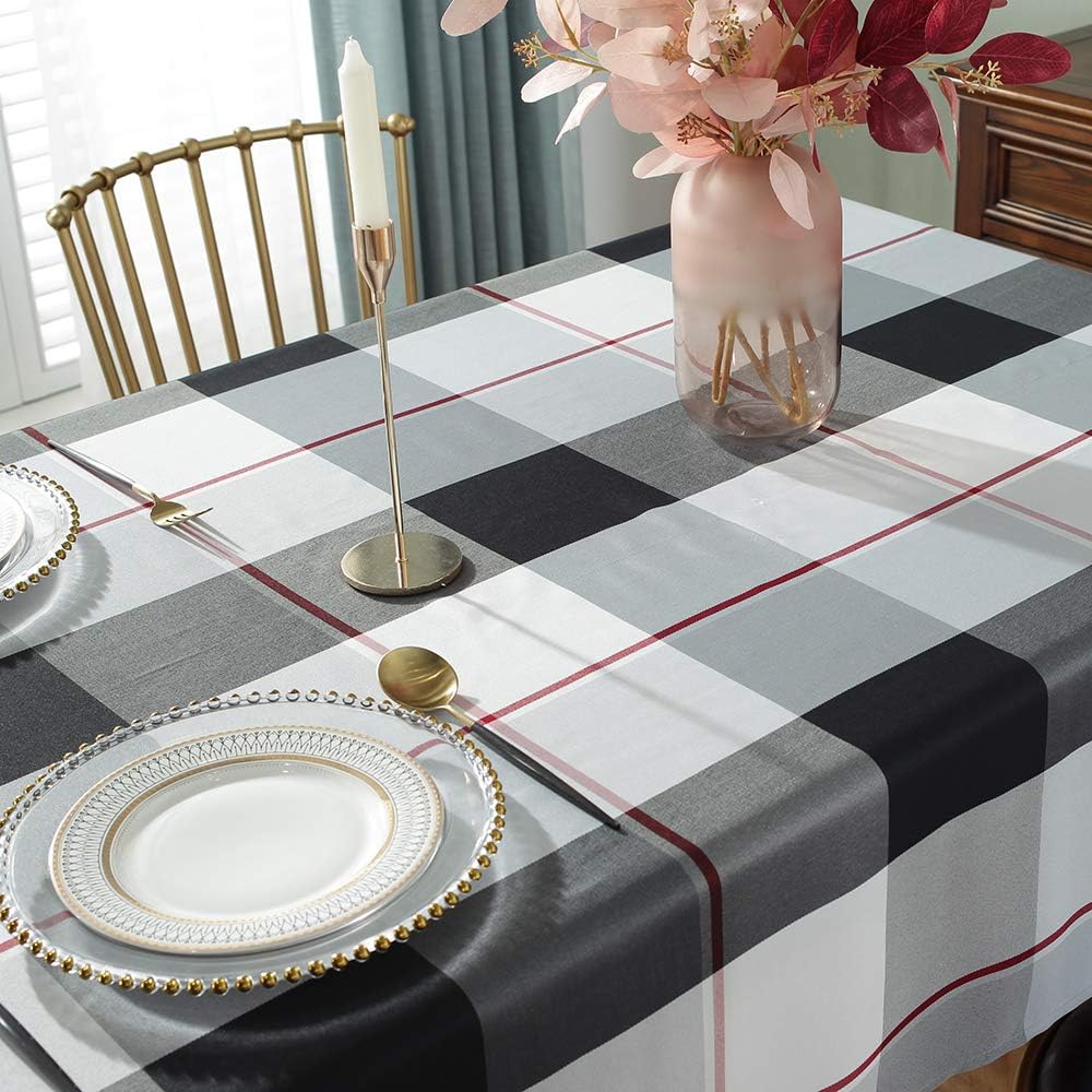 Rectangle Tablecloth 52 x 70 Inch Checkered Table Cloths Spillproof Anti-Shrink Soft and Wrinkle Resistant Decorative Fabric Table Cover for Kitchen Dinning Tabletop Outdoor(Rectangle/Oblong,Grey)