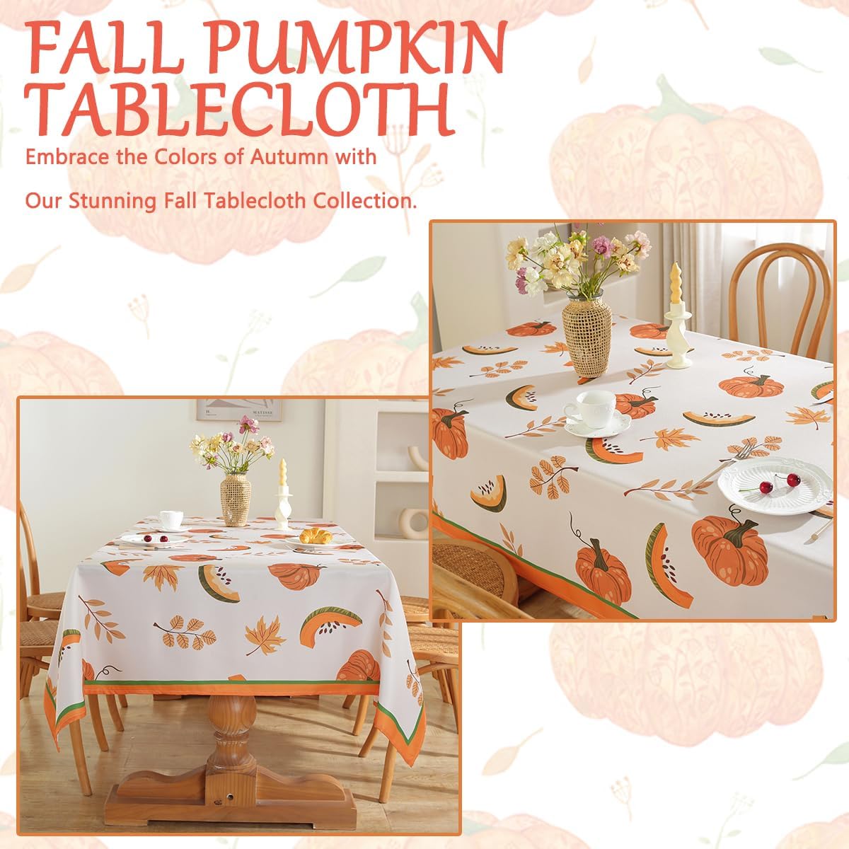 SASTYBALE Fall Tablecloths for Rectangle Tables, Pumpkin Table Cloth with Fall Leaves, Spill Proof & Washable Table Cover for Thanksgiving, Harvest and Fall Decor (Rectangle, 60" x 84")