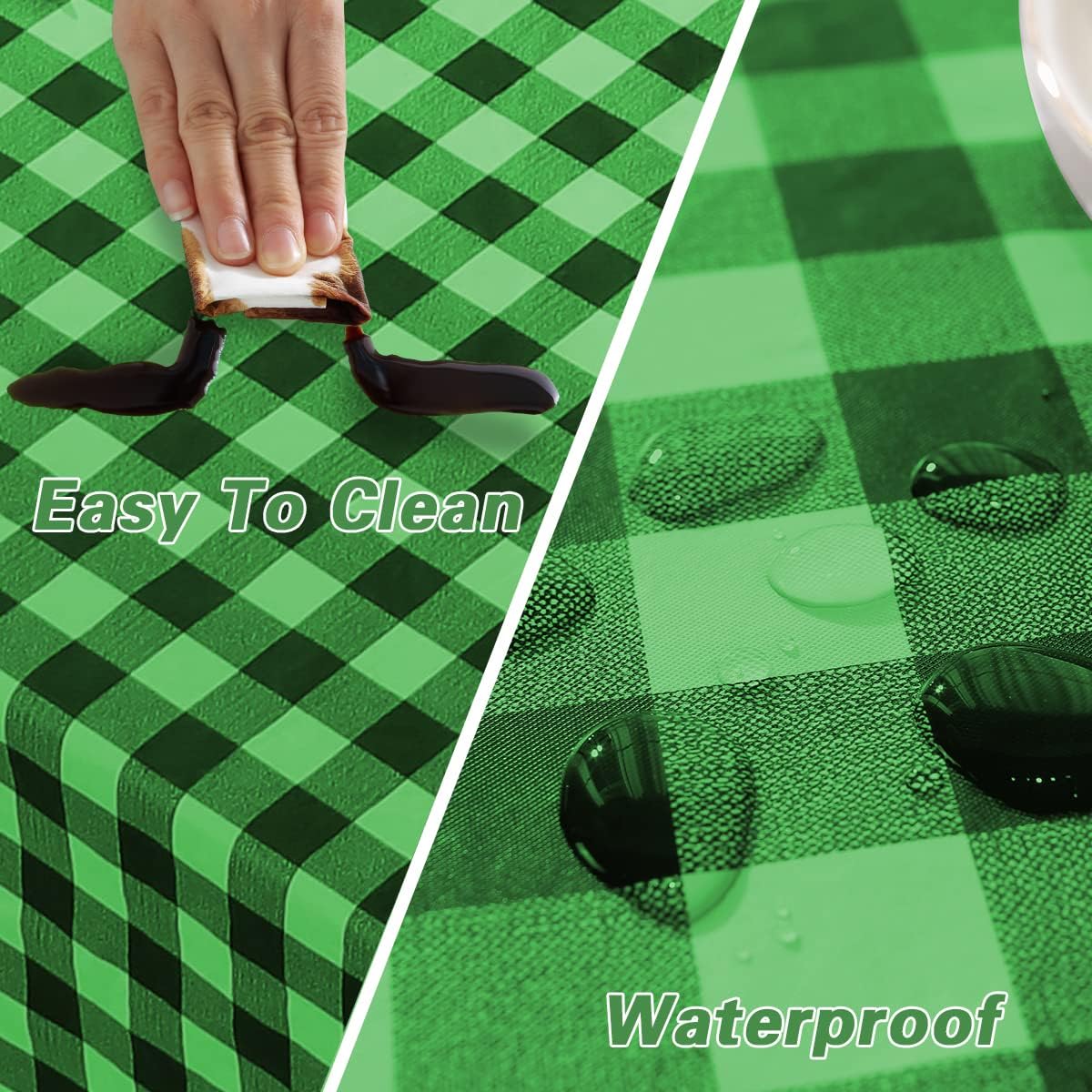 Saint Patricks Day Checkered Vinyl Tablecloth With Flannel Backing Rectangle 60 x 84 Inch, Waterproof & Stain Resistant Heavy Plastic Table Cover for Dining, Party, Indoor, Outdoor, Green and Black