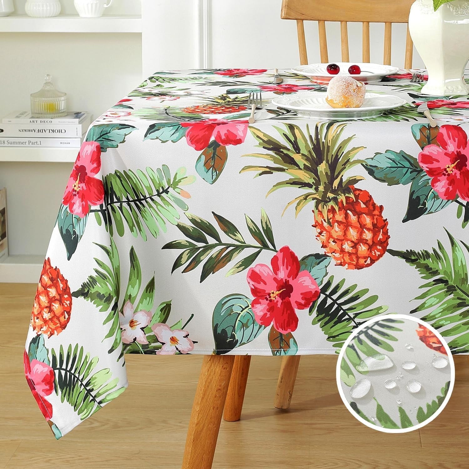Summer Tablecloths Rectangle 52x70 Inch, Washable Reusable Lemon Tropical Hawiian Table Cloth, Spill Proof Hawaii Fabric Decoration for Luau Picnic Beach Party Outdoor