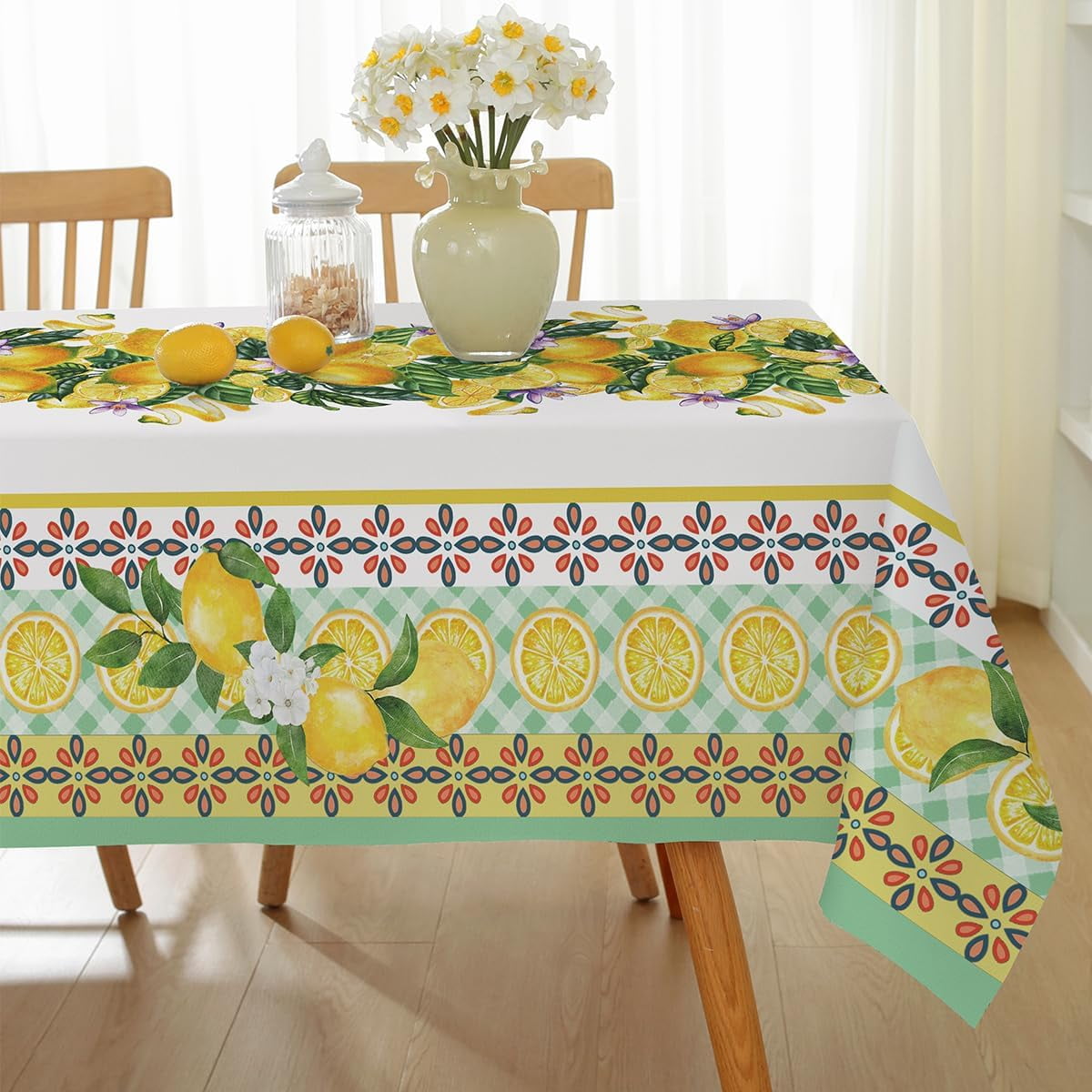 Summer Tablecloths Rectangle 52x70 Inch, Washable Reusable Lemon Tropical Hawiian Table Cloth, Spill Proof Hawaii Fabric Decoration for Luau Picnic Beach Party Outdoor