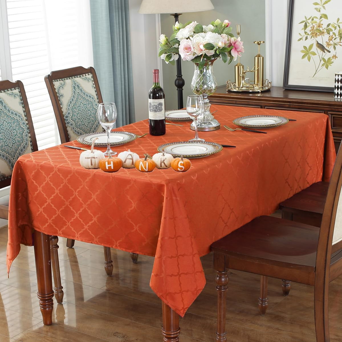 SASTYBALE Fall Tablecloth Floral Jacquard Polyester Table Cloth Spill Proof Wrinkle Resistant Table Cover for Harvest, Thanksgiving Decoration(Rectangle,60"x102"(8-10 Seats,Rust)