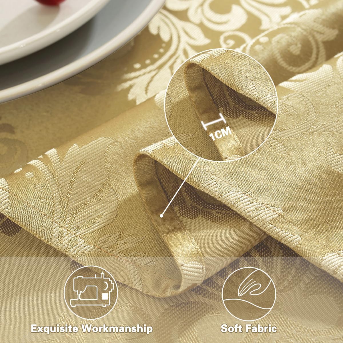 SASTYBALE Damask Gold Tablecloth for Square Tables 52 x 52 Inch, Floral Jacquard Spill Proof Wrinkle Free Table Cloth, Polyester Table Cover for Dinner/Party/Indoor/Outdoor