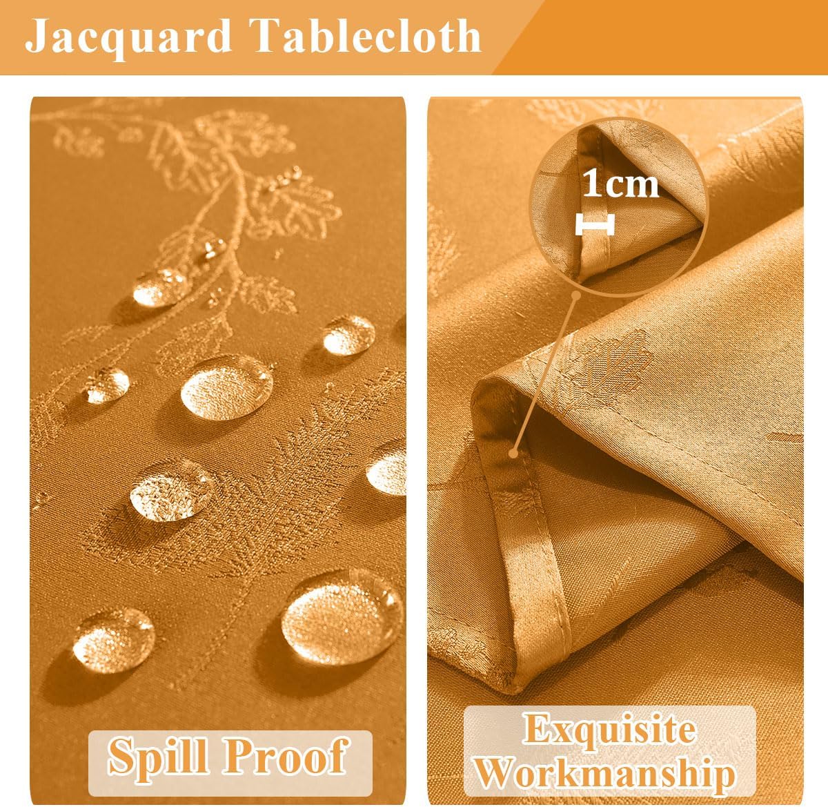 SASTYBALE Jacquard Tablecloth Rectangle 52 x 70 Inch Spill Proof Wrinkle Free Autumn Ginkgo Leaves Damask Dining Table Cloths, Fabric Table Cover for Fall Thanksgiving Harvest, Holiday Parties, Amber