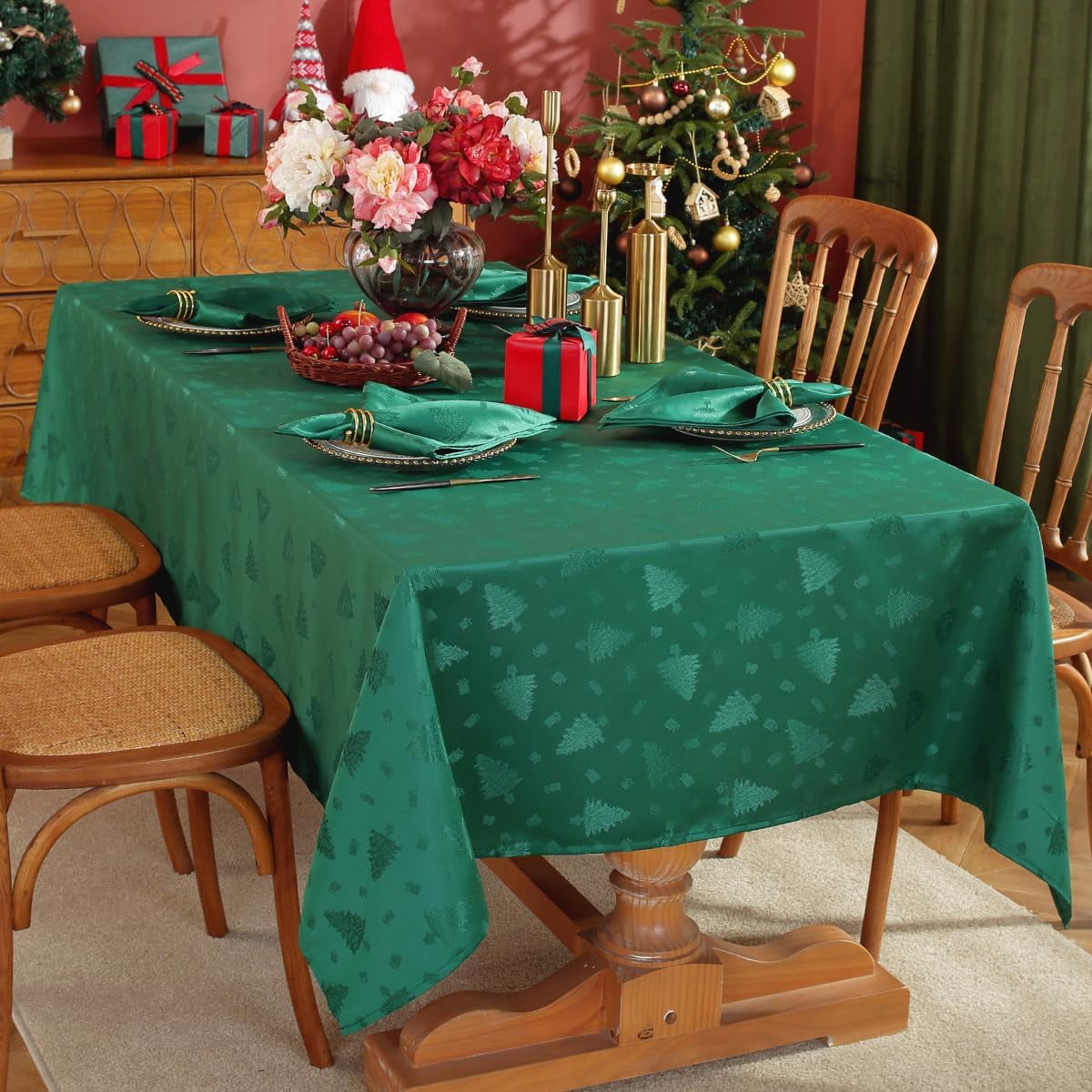 SASTYBALE Christmas Tablecloth Rectangle, Jacquard Snowflake Pattern Table Cloth for Rectangle Tables, Water Resistant Rectangular Tablecloths for Dining Room & Holiday Decoration