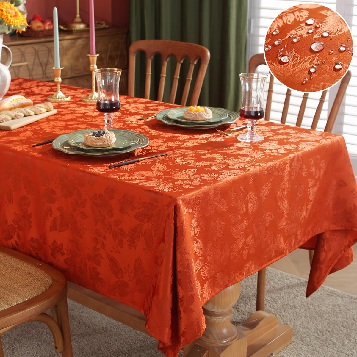 Maple Leaves Jacquard Tablecloth Rectangle Spill Proof Wrinkle Resistant Table Cloth for Fall Thanksgiving Autumn Harvest Table Cover 60 x 102 Inch Rusty