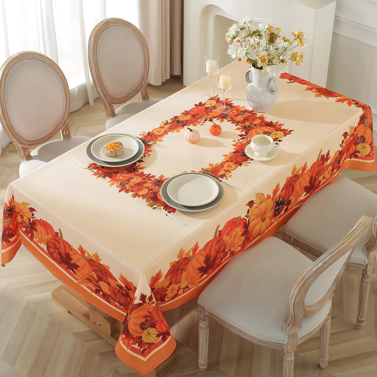 SASTYBALE Pumpkin Napkin 20 x 20 Inch Square Fall Napkins with Maple Leaves Pattern, Durable Washable Reuse Polyester Table Cover for Thanksgiving, Harvest, Holiday