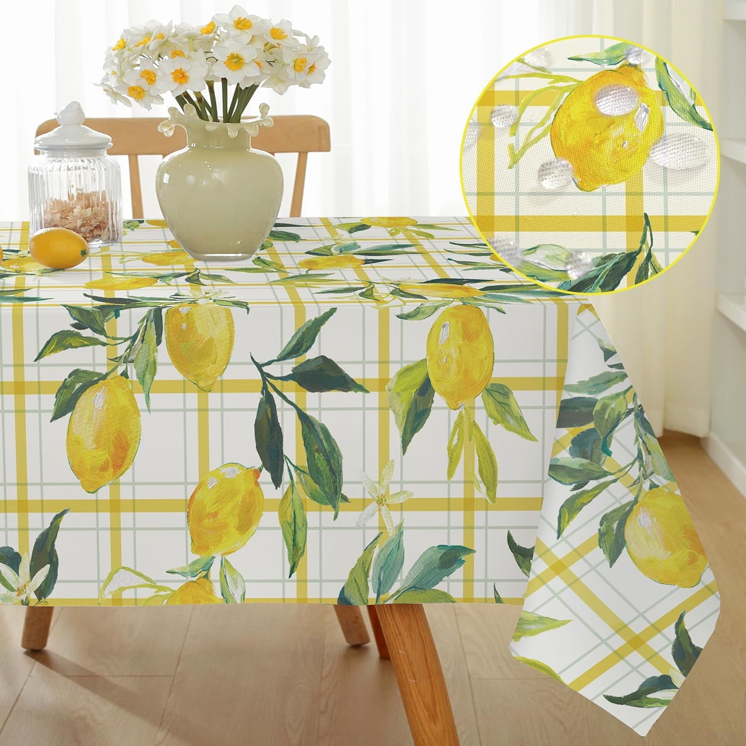 Summer Tablecloths Rectangle 52x70 Inch, Washable Reusable Lemon Tropical Hawiian Table Cloth, Spill Proof Hawaii Fabric Decoration for Luau Picnic Beach Party Outdoor