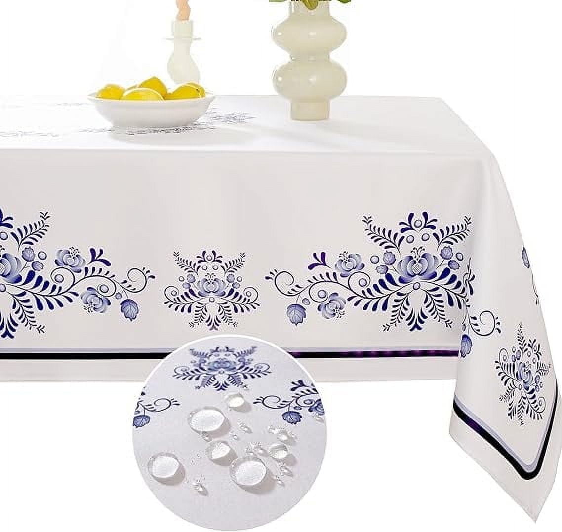 SASTYBALE Lemon Tablecloth Rectangle 52 x 70 Inch, Spillproof Wrinkle Free Polyester Fabric Table Cloth, Soft Floral Table Cover for Spring/Summer/Dining/Party, Blue