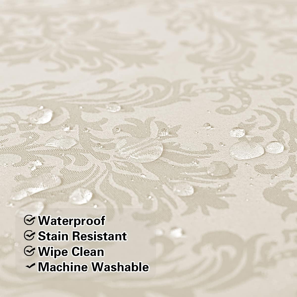 SASTYBALE Jacquard Tablecloth Rectangle 52 x 70 Inch Beige, Spill Proof Wrinkle Free Damask Table Cloth, Washable Polyester Table Cover for Dining Room, Party, Indoor, Outdoor (Off White, Oblong)