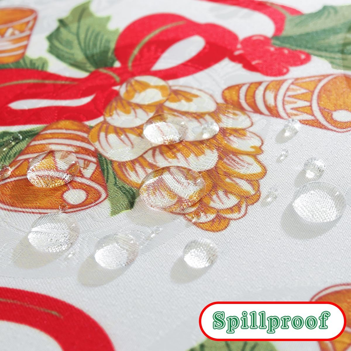 SASTYBALE Christmas Tablecloths Rectangular, Jacquard Table Cloth Printed with Jingle Bells & Holly Leaves, Stain Resistant Table Cover for Holiday Party Picnic Dinner Decor (Rectangle, 52" x 70")