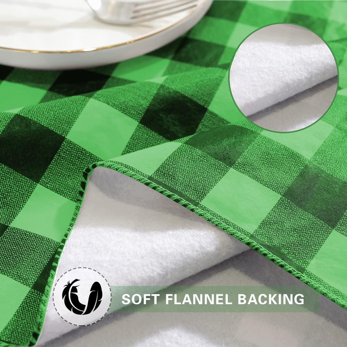 Saint Patricks Day Checkered Vinyl Tablecloth With Flannel Backing Rectangle 60 x 84 Inch, Waterproof & Stain Resistant Heavy Plastic Table Cover for Dining, Party, Indoor, Outdoor, Green and Black