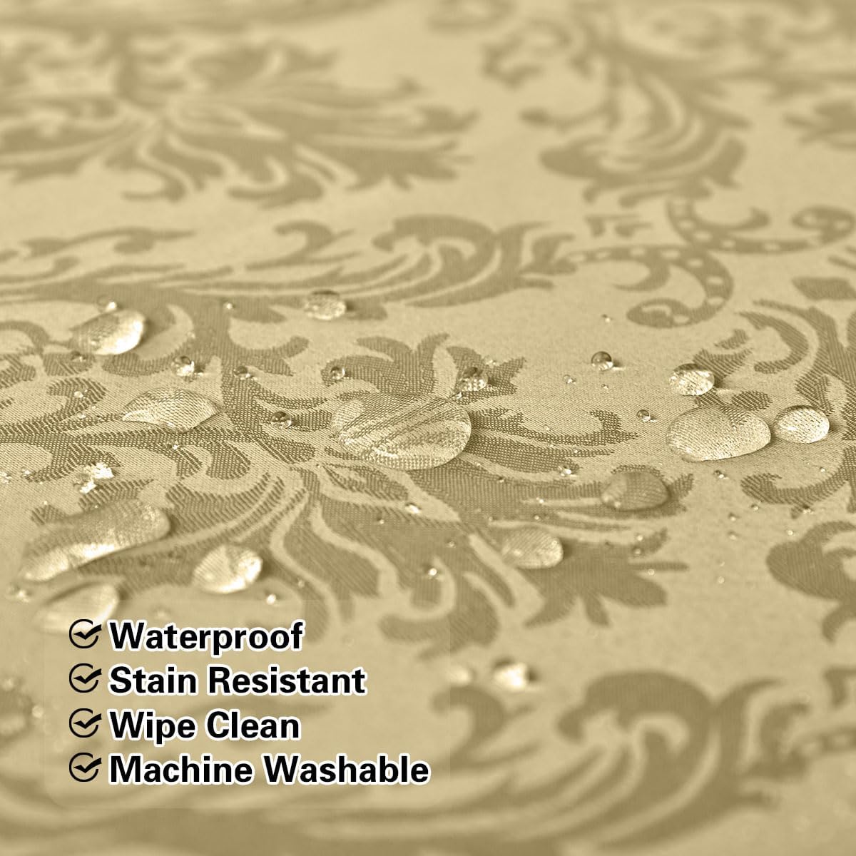 SASTYBALE Jacquard Tablecloth Rectangle 52 x 70 Inch, Spill Proof Machine Washable Damask Table Cloth, Reusable Polyester Table Cover for Dining, Party, Indoor, Outdoor, Gold