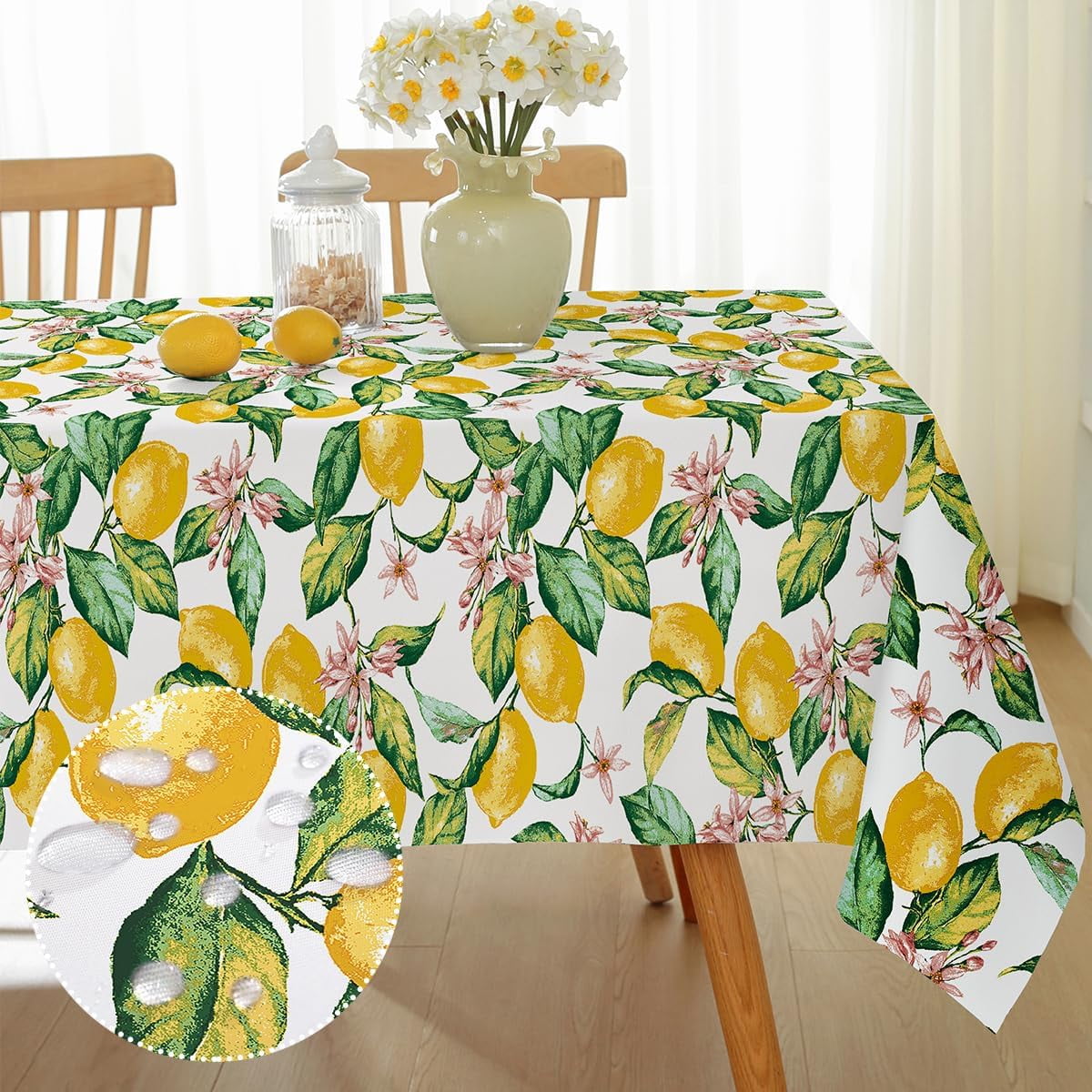 Summer Tablecloths Rectangle 52x70 Inch, Washable Reusable Lemon Tropical Hawiian Table Cloth, Spill Proof Hawaii Fabric Decoration for Luau Picnic Beach Party Outdoor