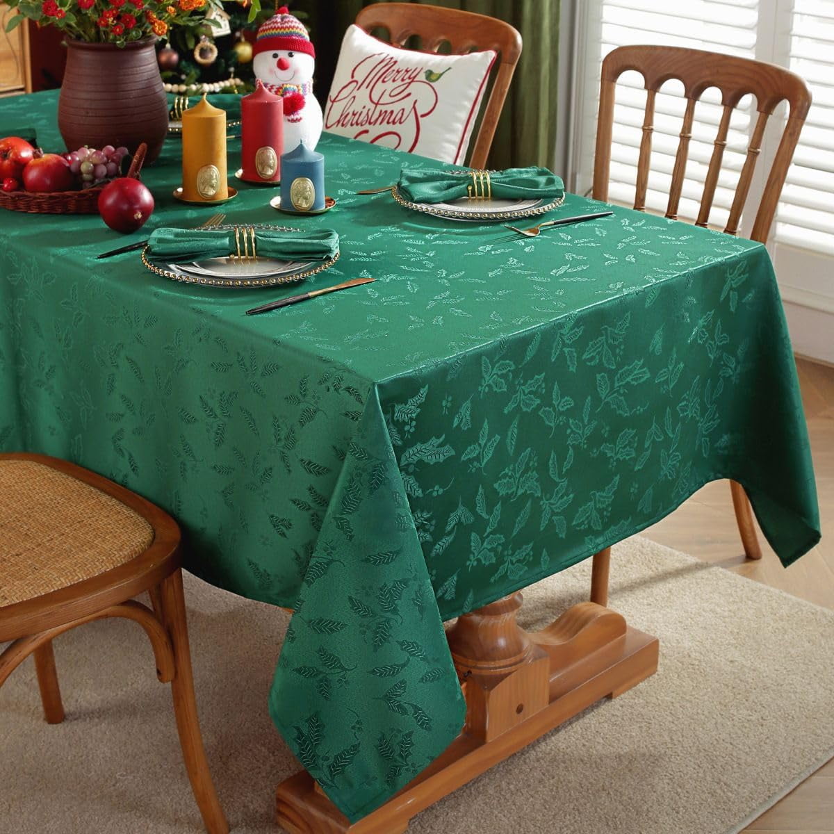 SASTYBALE Christmas Tablecloth Rectangle, Jacquard Snowflake Pattern Table Cloth for Rectangle Tables, Water Resistant Rectangular Tablecloths for Dining Room & Holiday Decoration