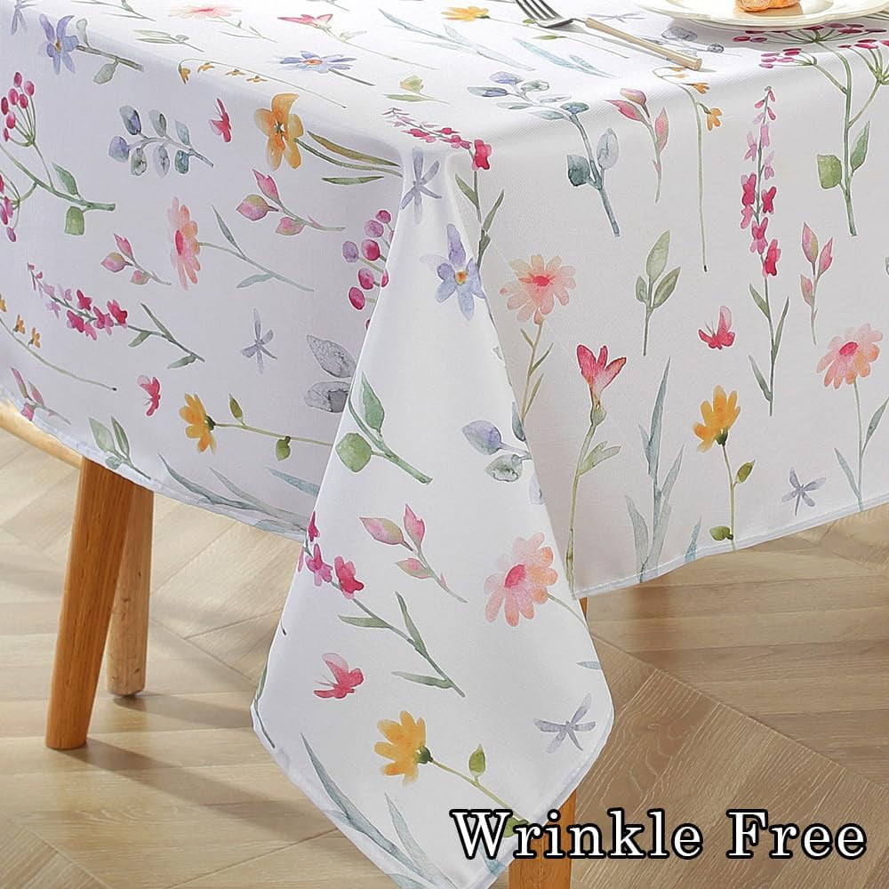 Spring Summer Outdoor Tablecloths With Umbrella Hole,Zipper Rectangle 52x70 Inch, Washable Reusable Watercolor Floral Table Cloth, Spill Proof Pastel Flower Fabric Table Cover For Picnic Party Patio