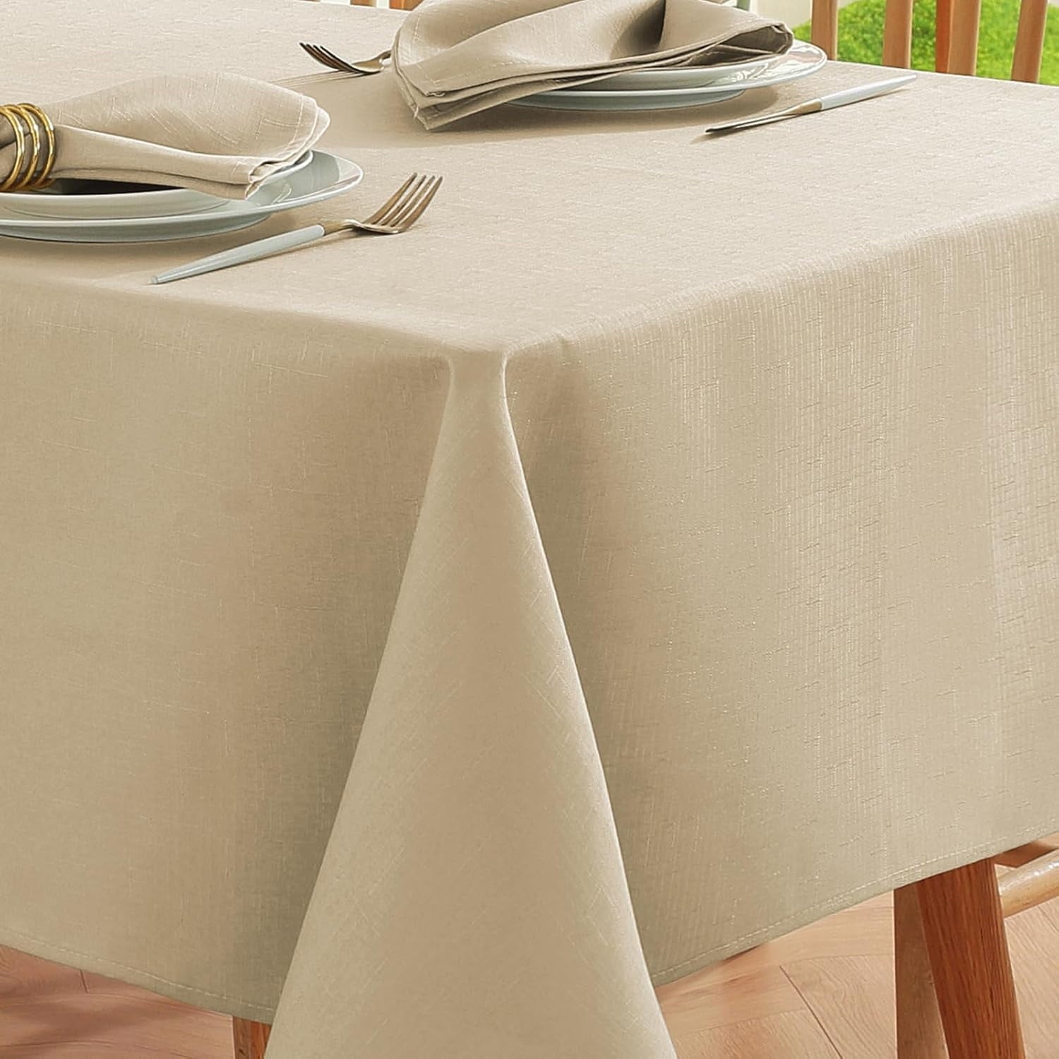 SASTYBALE Sqare Tablecloth - Linen Textured Farmhouse Table Cloth Water Resistant Wrinkle Free Washable Fabric Table Cover for Kitchen Dining Tabletop Decoration, 52 x 52 Inch, Beige