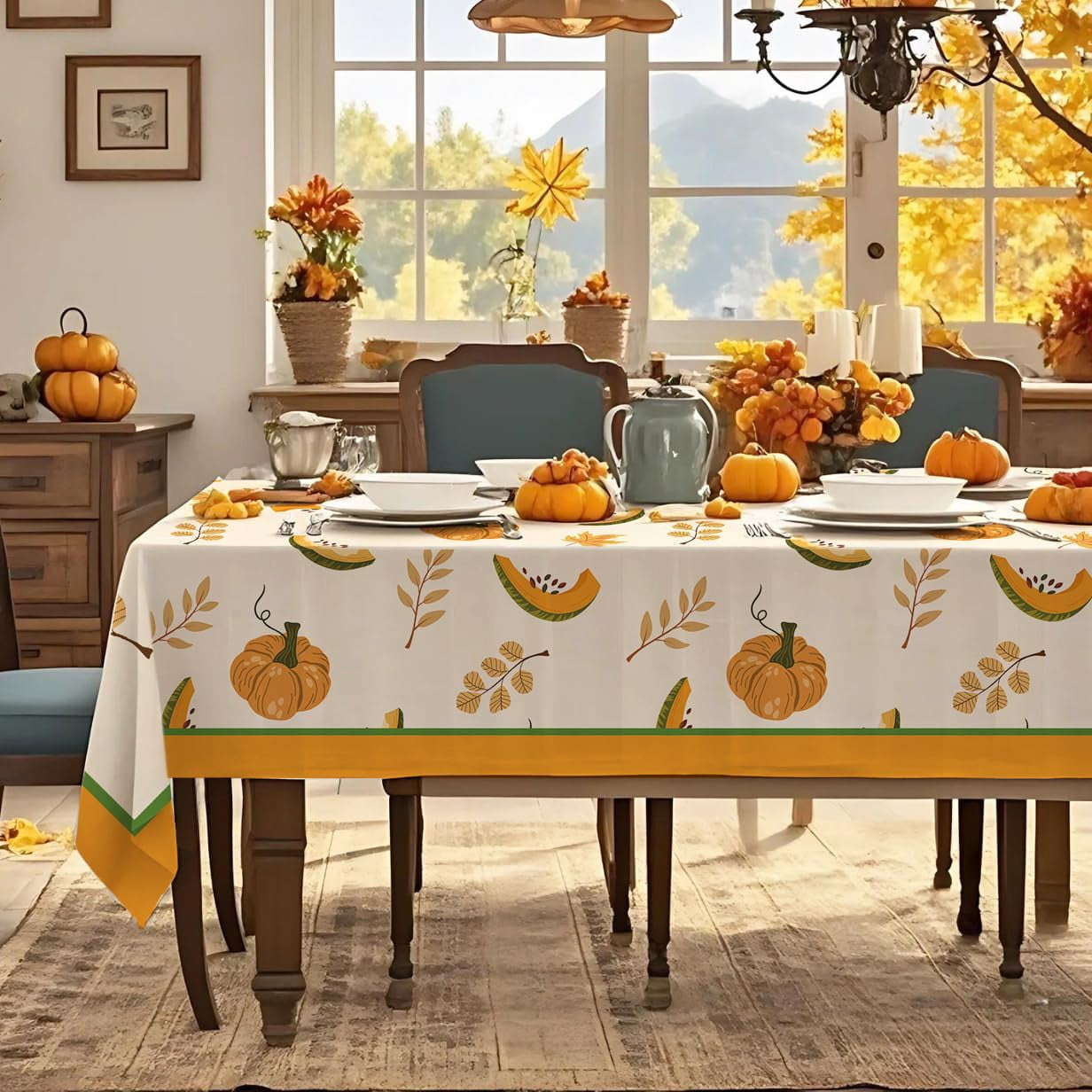 SASTYBALE Thanksgiving Tablecloth Rectangle, Fall Turkey Pumpkin Table Cloth Washable, Stain Resistant Polyester Autumn Table Cover for Harvest Farmhouse Parties Dinner Decor