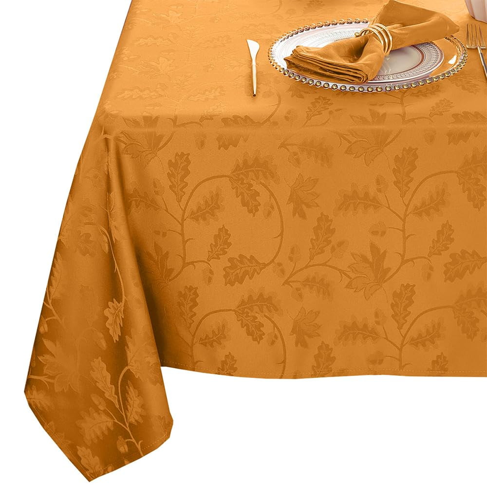 Tablecloth 52x70,Wrinkle Free,Soft,Spillproof Fall Leaves Jacquard Table Cloth for Thanksgiving Fall Holiday Harvest Dinner,Rust