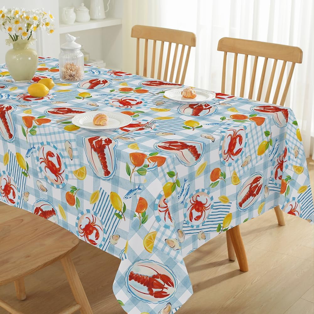 Summer Tablecloths Rectangle 52x70 Inch, Washable Reusable Lemon Tropical Hawiian Table Cloth, Spill Proof Hawaii Fabric Decoration for Luau Picnic Beach Party Outdoor