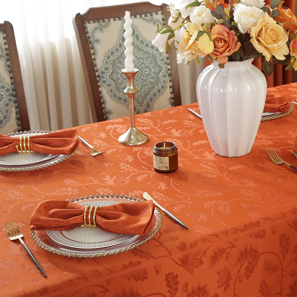 Tablecloth 52x70,Wrinkle Free,Soft,Spillproof Fall Leaves Jacquard Table Cloth for Thanksgiving Fall Holiday Harvest Dinner,Rust