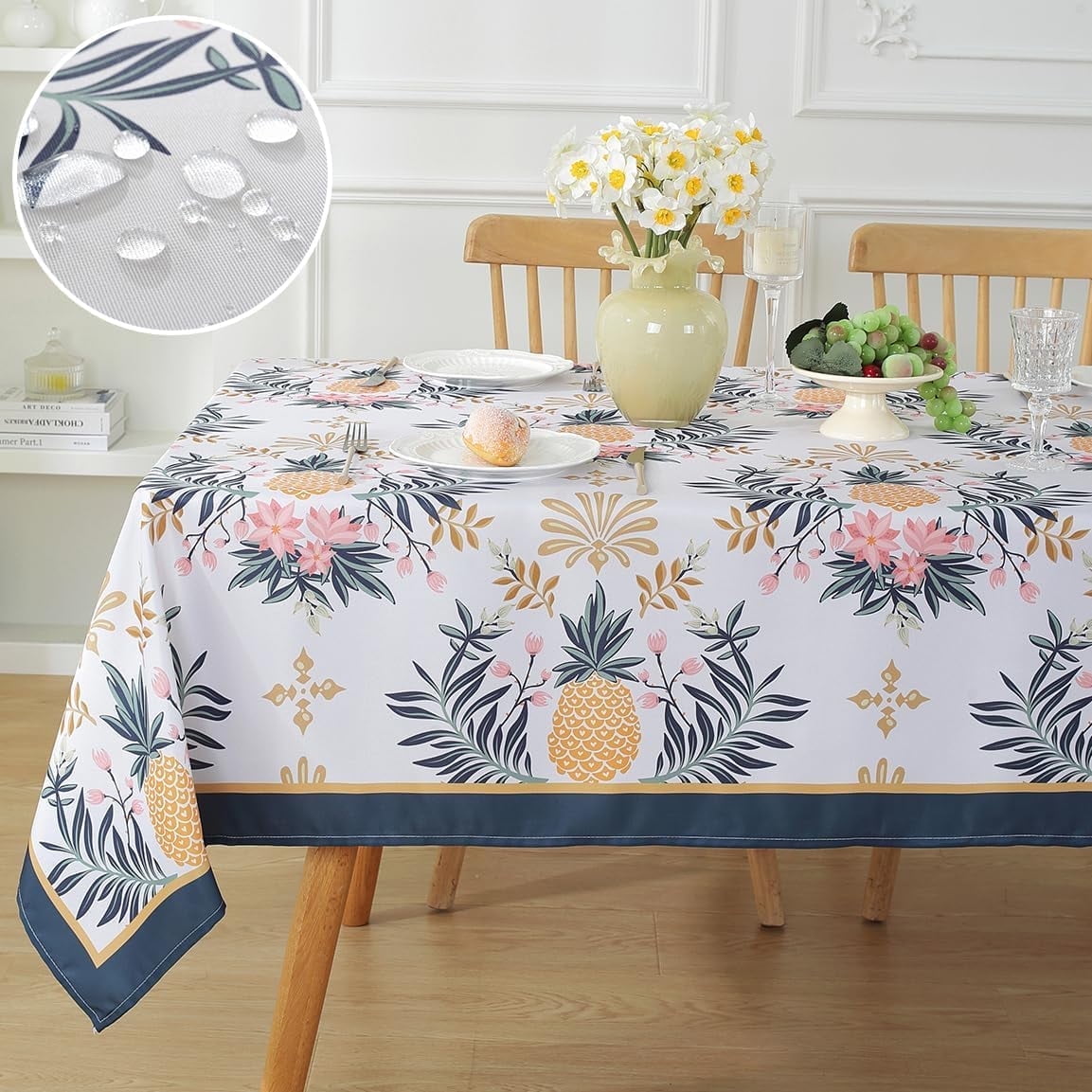 Summer Tablecloths Rectangle 52x70 Inch, Washable Reusable Lemon Tropical Hawiian Table Cloth, Spill Proof Hawaii Fabric Decoration for Luau Picnic Beach Party Outdoor