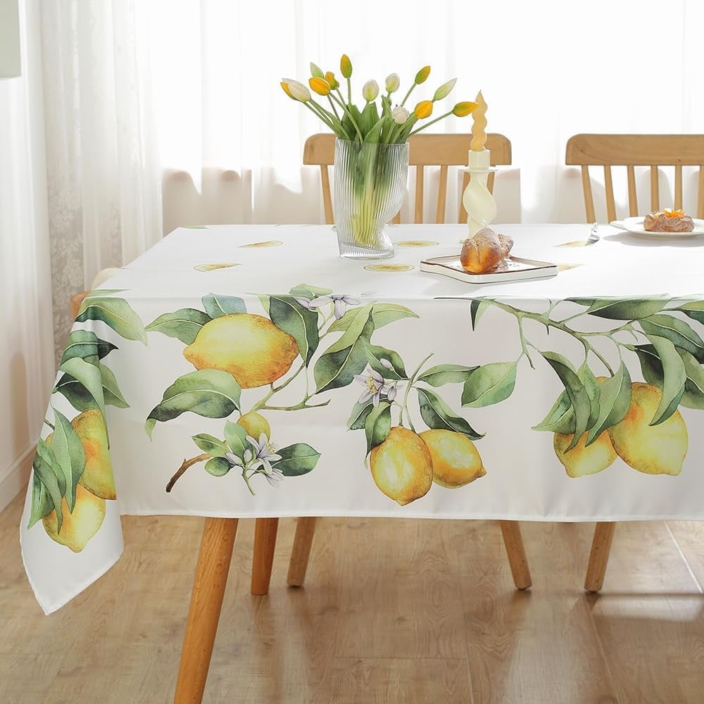 Summer Tablecloths Rectangle 52x70 Inch, Washable Reusable Lemon Tropical Hawiian Table Cloth, Spill Proof Hawaii Fabric Decoration for Luau Picnic Beach Party Outdoor